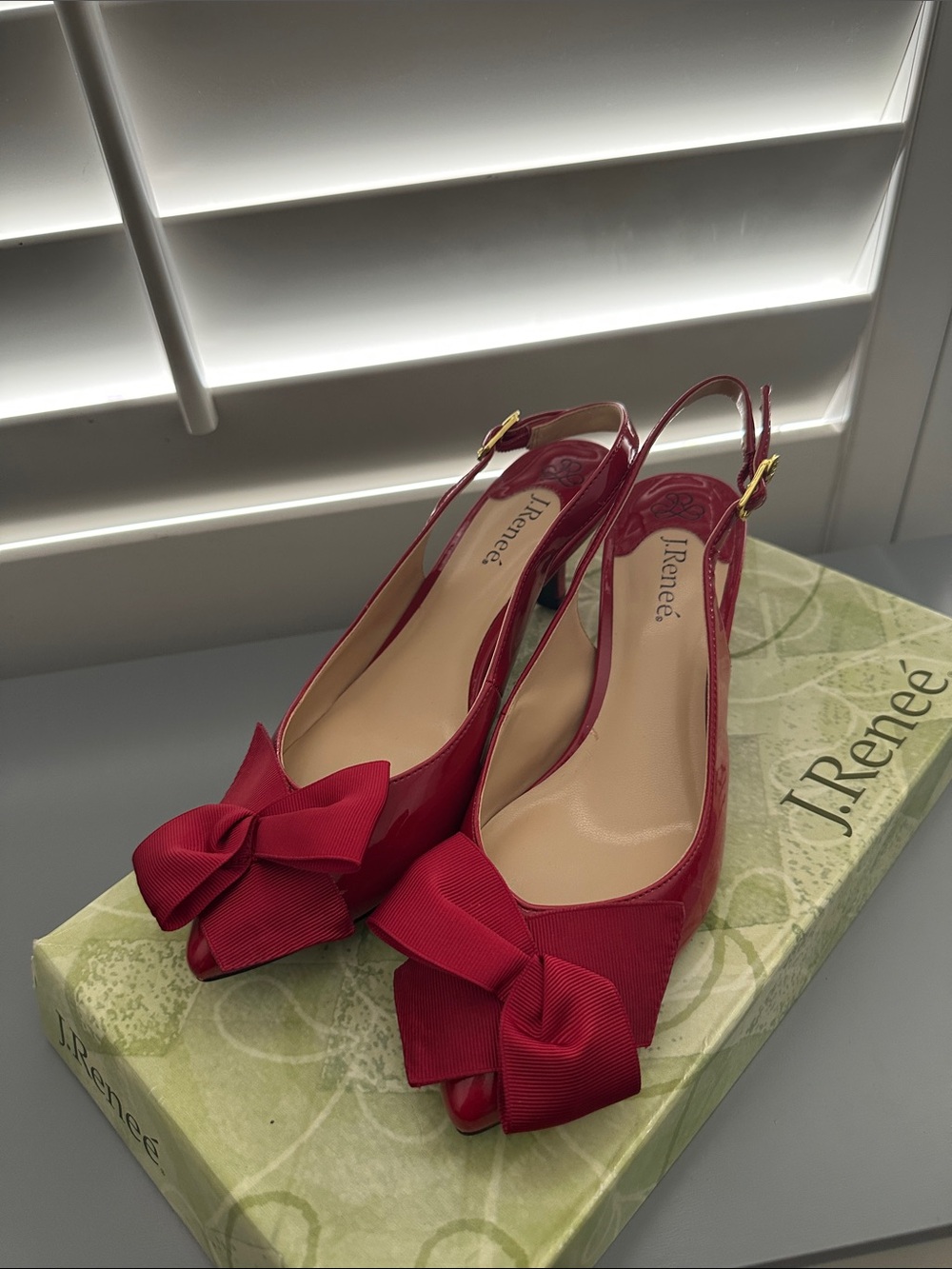 J.Renee Red Bow Slingback Peep-Toe Heels